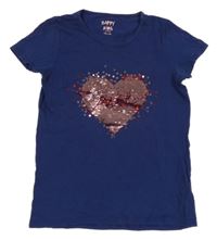 Tmavomodré tričko so srdcem z flitrů Tchibo