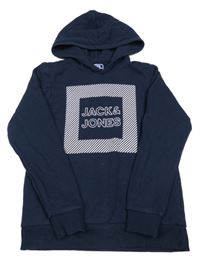 Tmavomodrá mikina s logem a kapucí Jack & Jones