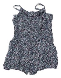 Tmavomodro-barevný květovaný lehký kraťasový overal H&M