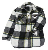 Čierno-bielo-zelená kockovaná vlnená košeľová bunda s vreckami H&M