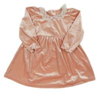 Svetloružové zamatové šaty s golierikom Matalan