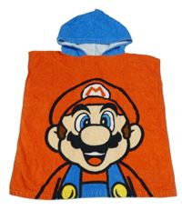 Červeno-zelené froté osuškové pončo s kapucňou