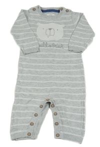 Šedo-bílý pruhovaný pletený overal s medvídkem C&A