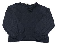Tmavomodrý trblietavý sveter s mašlou H&M