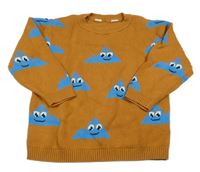 Hnedo-modrý sveter s horami