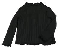 Čierne rebrované tričko Shein