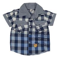 Tmavomodro-bílá kostkovaná košile s výšivkami 