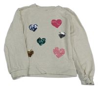 Béžová melírovaná mikina so srdíčky z flitrů John Lewis