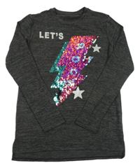 Tmavosivý melírovaný ľahký sveter s bleskem z flitrů C&A