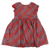 Červeno-tmavomodro-zelené kockované šaty s 3D mašlou H&M
