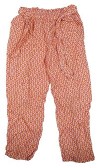 Růžovo-žluté květované lehké kalhoty s páskem Okaidi