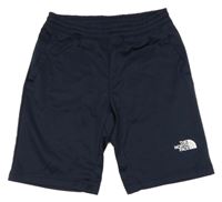 Tmavomodré kockované teplákové kraťasy s potlačou The North Face
