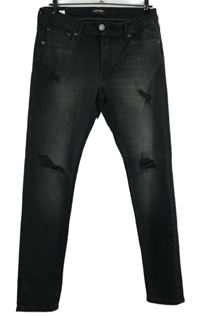 Pánské černé skinny rifle s prošoupáním Jack&Jones vel. 34/32