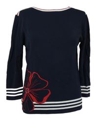 Dámský tmavomodrý lehký svetr s pruhy a květinou Wallis 