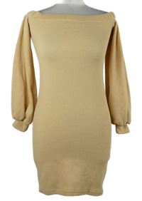 Dámské béžové svetrové šaty s lodičkovým výstřihem Shein 