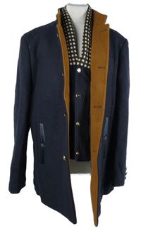 Pánská tmavomodro-hnědá vlněná lehce zateplená bunda 