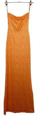 Dámske oranžové kvietkovane dlhé šaty