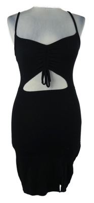 Dámske čierne rebrované šaty s prestrihom FB Sister