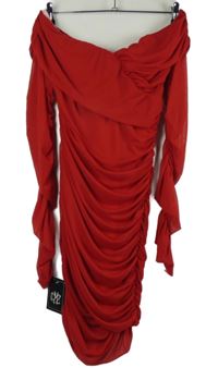 Nové - Dámske červené tylové řasené šaty Dressmezee