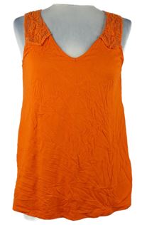 Dámský oranžový top s krajkovými ramínky 