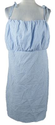 Dámské světlemodro-bílé kostičkované krepové šaty Primark 