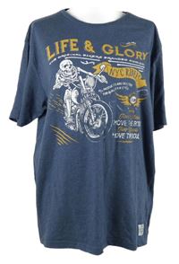 Pánske modré tričko s kostrou a nápismi Life & Glory