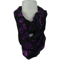 Dámska čierno-purpurová kvetovaná golierová šál