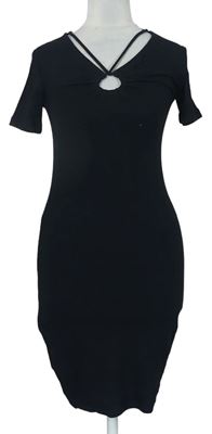 Dámske čierne rebrované šaty so sponou Primark
