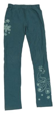 Modrozelené legíny s kvetmi Kids