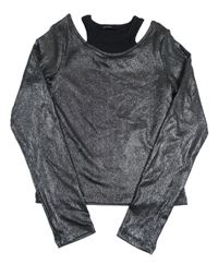 Čierno-strieborné trblietavé rebrované crop tričko George