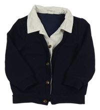 Tmavomodrá propínací mikina se všitou košilí Shein