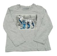 Světlešedé triko s medvědem z flitrů C&A