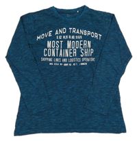 Modro-čierne melírované tričko s nápisom Yigga