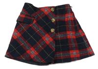 Tmavomodro-červená károvaná vlnená sukňa St. Bernard