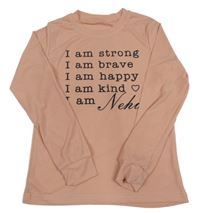 Ružové rebrované tričko s nápismi