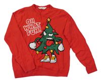 Červený sveter s vánočním stromčekom H&M