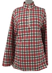 Dámska bielo-červeno-sivá kockovaná fleecová prepínaci mikina