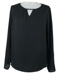 Dámska čierna ľahká blúzka s ozdobným výstřihem Shein