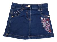 Tmavomodrá rifľová sukňa s kvietkami Dunnes Stores