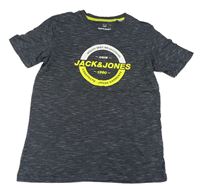 Tmavomodro-biele proužkaté tričko s nápisom Jack & Jones