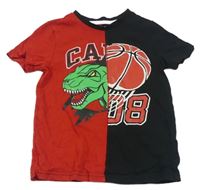 Červeno-černé tričko s dinosaurem a míčem F&F