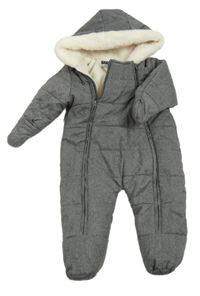 Šedá melírovaná šusťáková zimní kombinéza s kapucí Kiabi