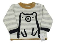 Nové - Sivo-biely pruhovaný sveter s medvěďom Nutmeg