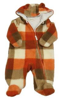 Oranžovo-hnedo-smotanová huňatá podšitá kombinéza s kapucňou Mantaray