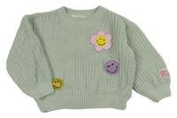 Zelenkavý žinylkový svetr s kytičkami H&M