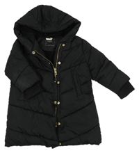 Černý prošívaný šusťákový zimní kabát s kapucí Next