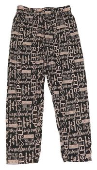 Světlerůžovo-černé pyžamové kalhoty s nápisy 