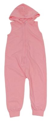 Neonově růžový teplákový overal s kapucí 