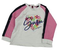 Černo-růžovo-bílé mikinotriko s nápisom a kvietkami