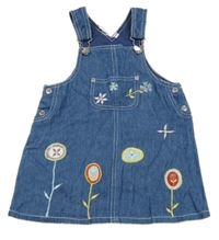 Modré riflové laclové šaty s výšivkami 